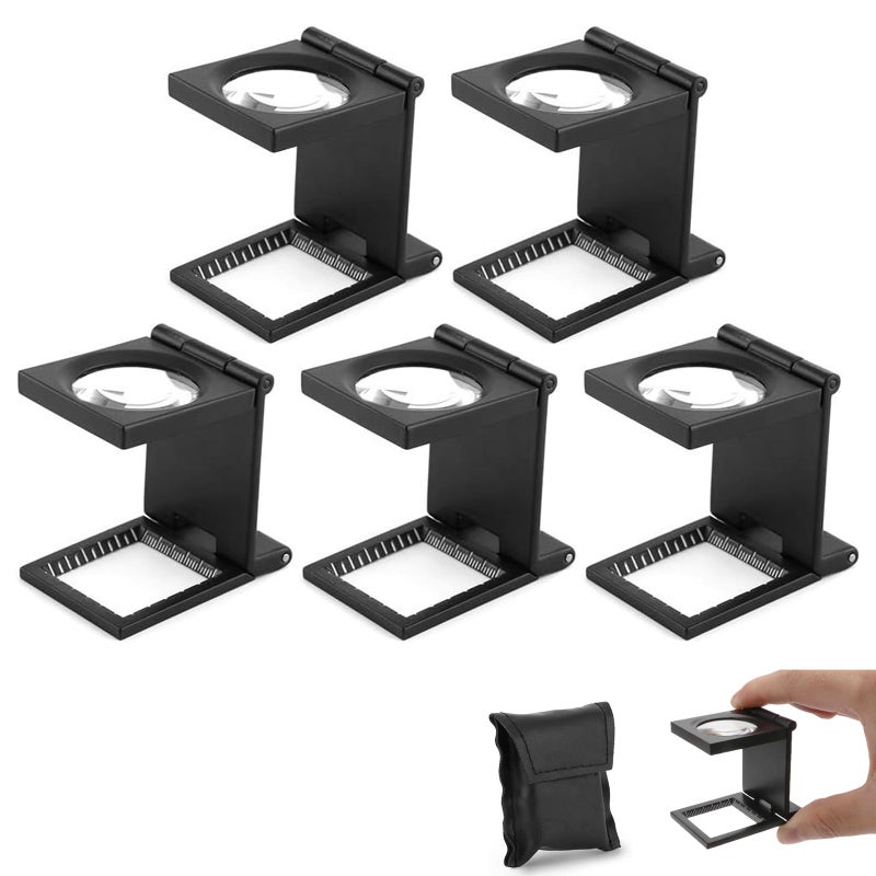 Rongon Jewelers Loupe 10X 28mm Pocket Magnifying Glass Lens 5Pcs Three-Folding Magnifiers Zinc Alloy Small Loupe Magnifier with Scale for Textile Optical Jewelry Tool - Image 1